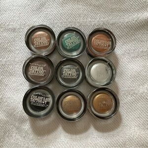 Maybelline Tattoo Color 24 HR Wear Eye Shadows Lot of 9. Discontinued, Sealed.